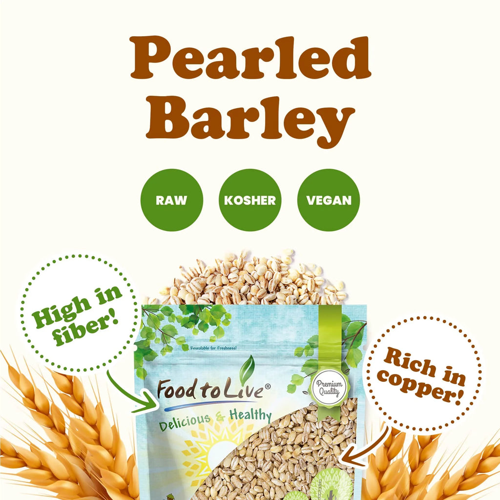 Pearled Barley, 10 Pounds — Kosher, Vegan, Raw — by Food to Live