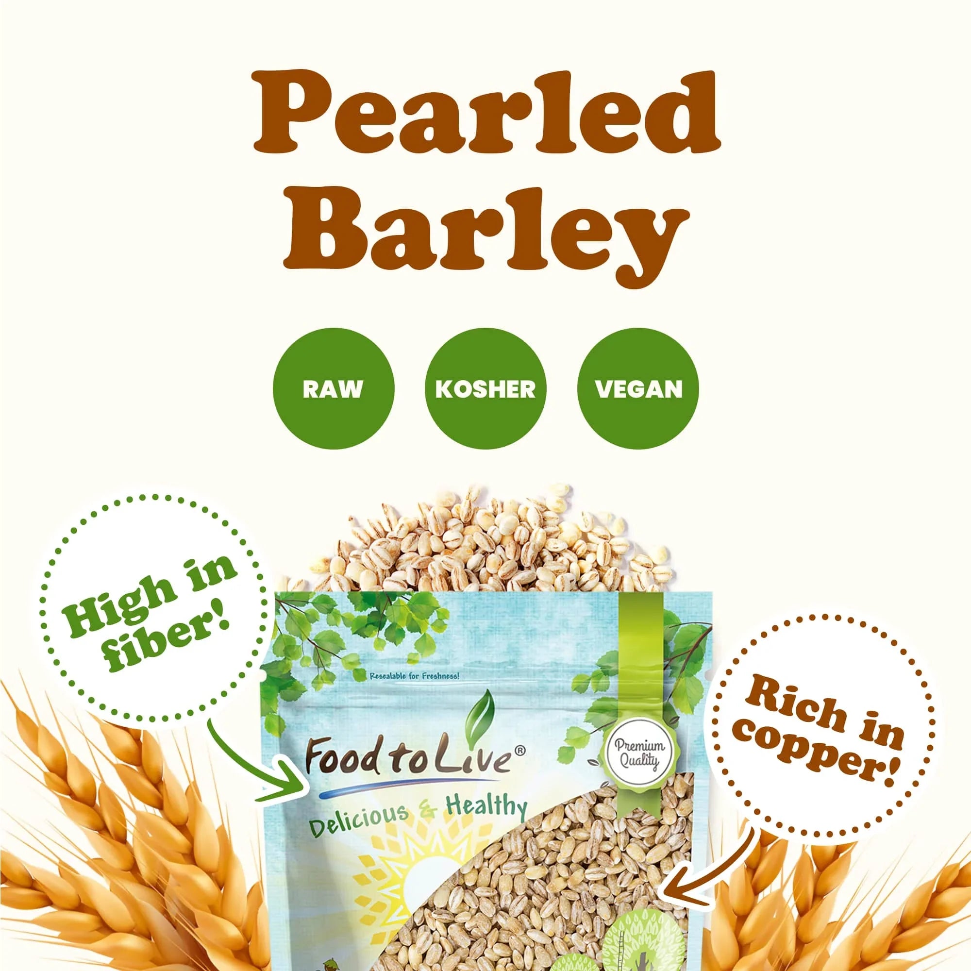 Pearled Barley, 10 Pounds — Kosher, Vegan, Raw — by Food to Live