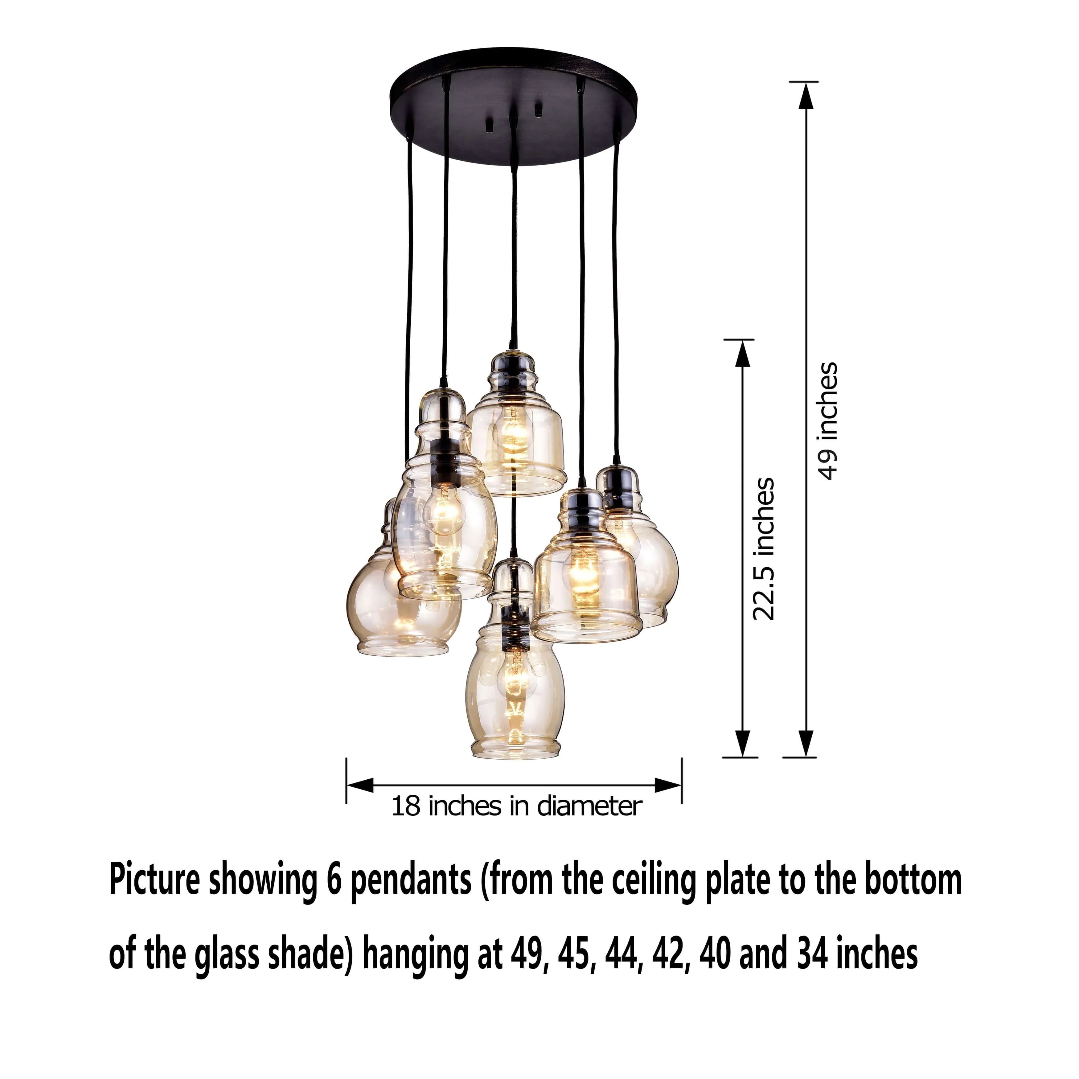 The Lighting Store Mariana Cognac Glass Antique Black and Round Base 6-light Pendant