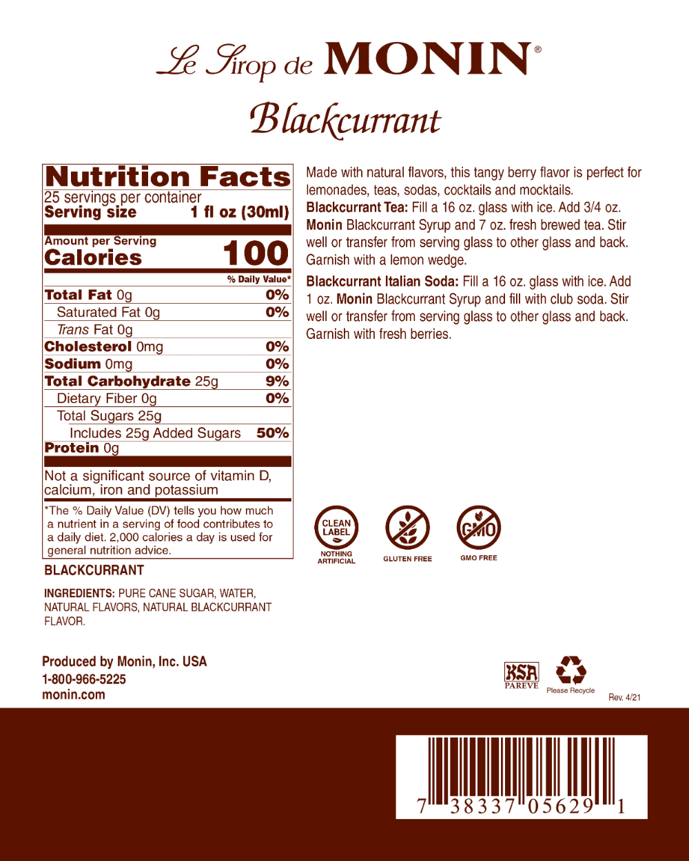 Monin - Gourmet Blackcurrant Syrup (750ml)