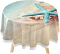 SKYSONIC Starfish Summer Beach Round Tablecloth 60inch Indoor Wrinkle Free, Sea Wave Conch Circular Lace Table Shield Washable for Kitchen Party BBQ Dining Decor