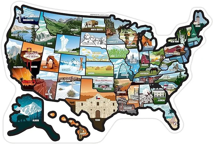 See Many Places RV State Sticker Map, 19x13" Travel Trailer Decals, 50 States