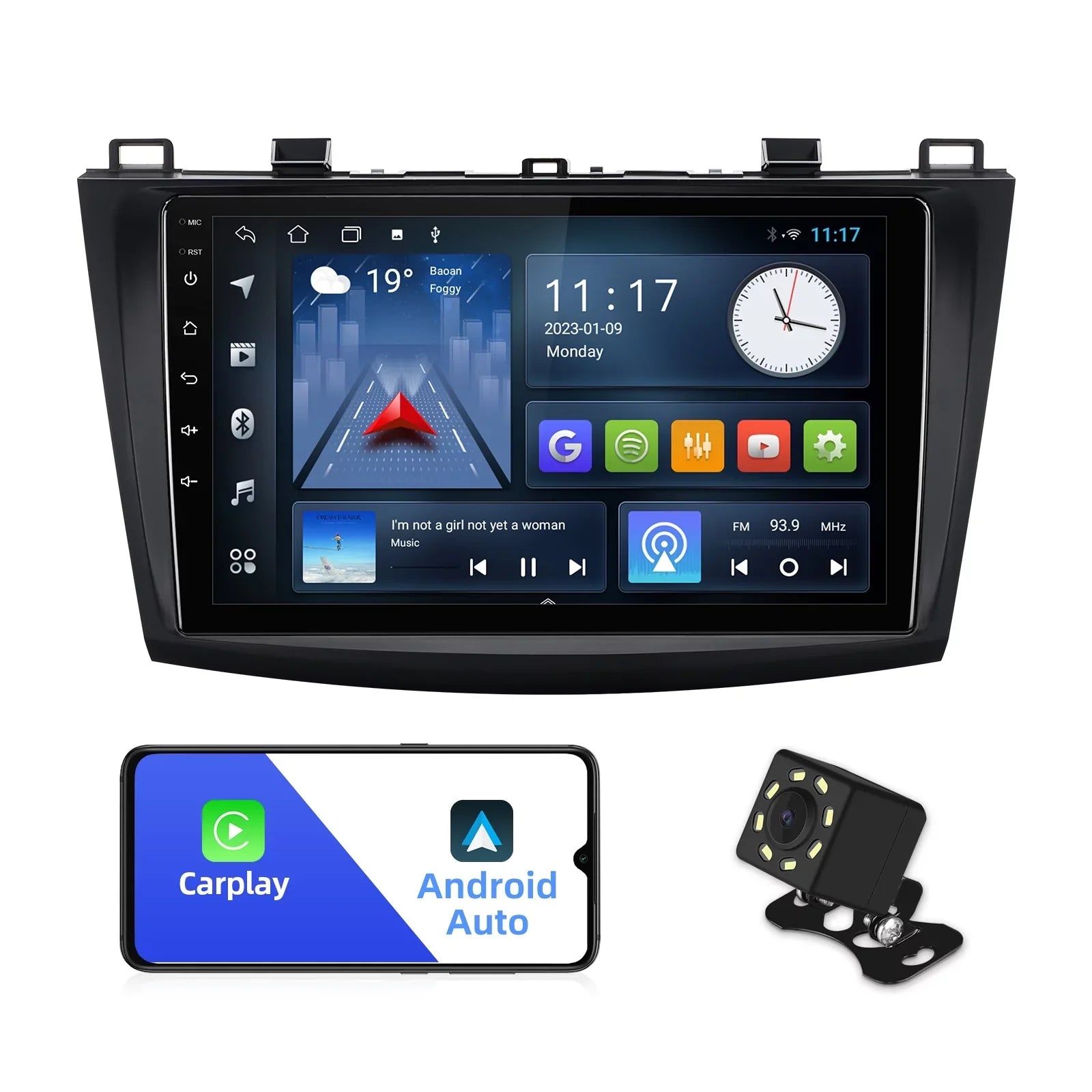 Android 10 Double Din Car stereo for Mazda 3 2010 2011 2012 2013 with 9 Inch TouchScreen Radio Built-in Wireless Carplay/Android Auto/GPS/Bluetooth/FM/AUX-in/Steering Wheel Control Backup Camera 2+32G