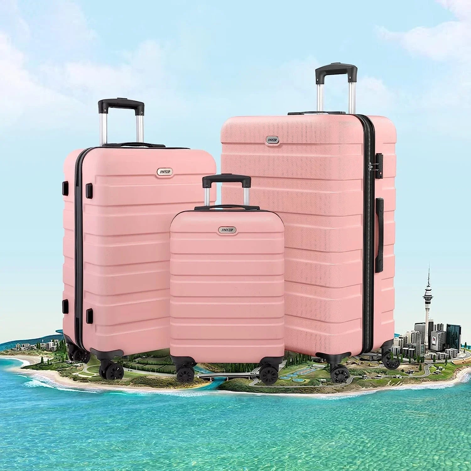 Luggage Sets 3 Piece AnyZip PC ABS Hardside Lightweight Suitcase with 4 Universal Wheels TSA Lock Carry On 20 24 28 Inch Black