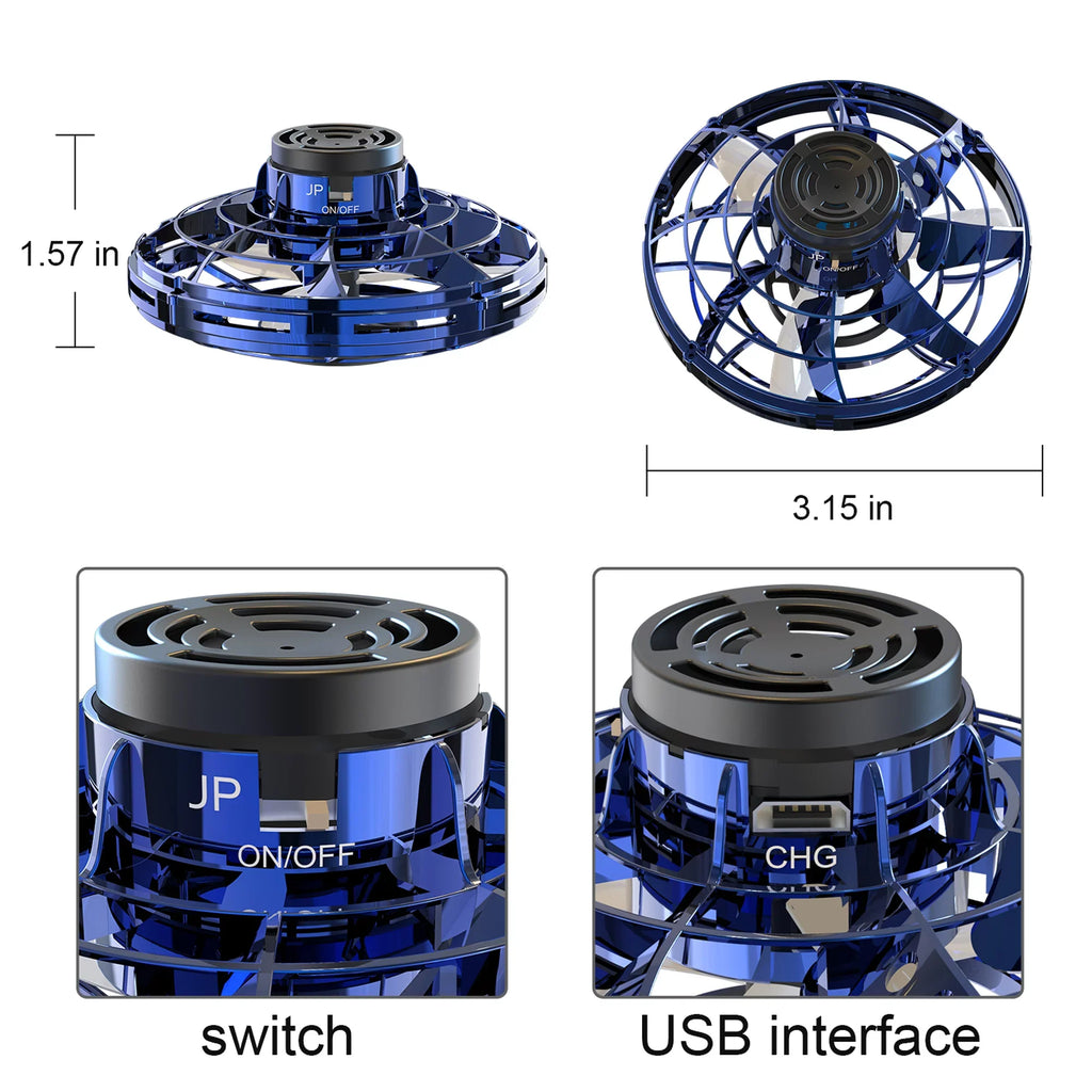 SAYFUT 2 Pack/Set Toys Hand Operated Drones Kids/Adults Scoot Hands Free Drone Helicopter, Easy Indoor Small Orb Flying Ball Drone Toys for Boys or Girls-Black+Blue