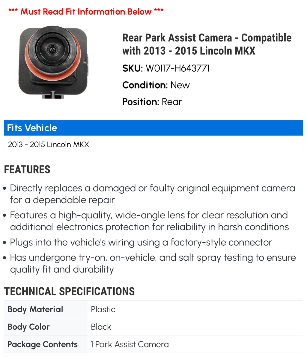 Rear Park Assist Camera - Suitable with 2013 - 2015 Lincoln MKX 2014