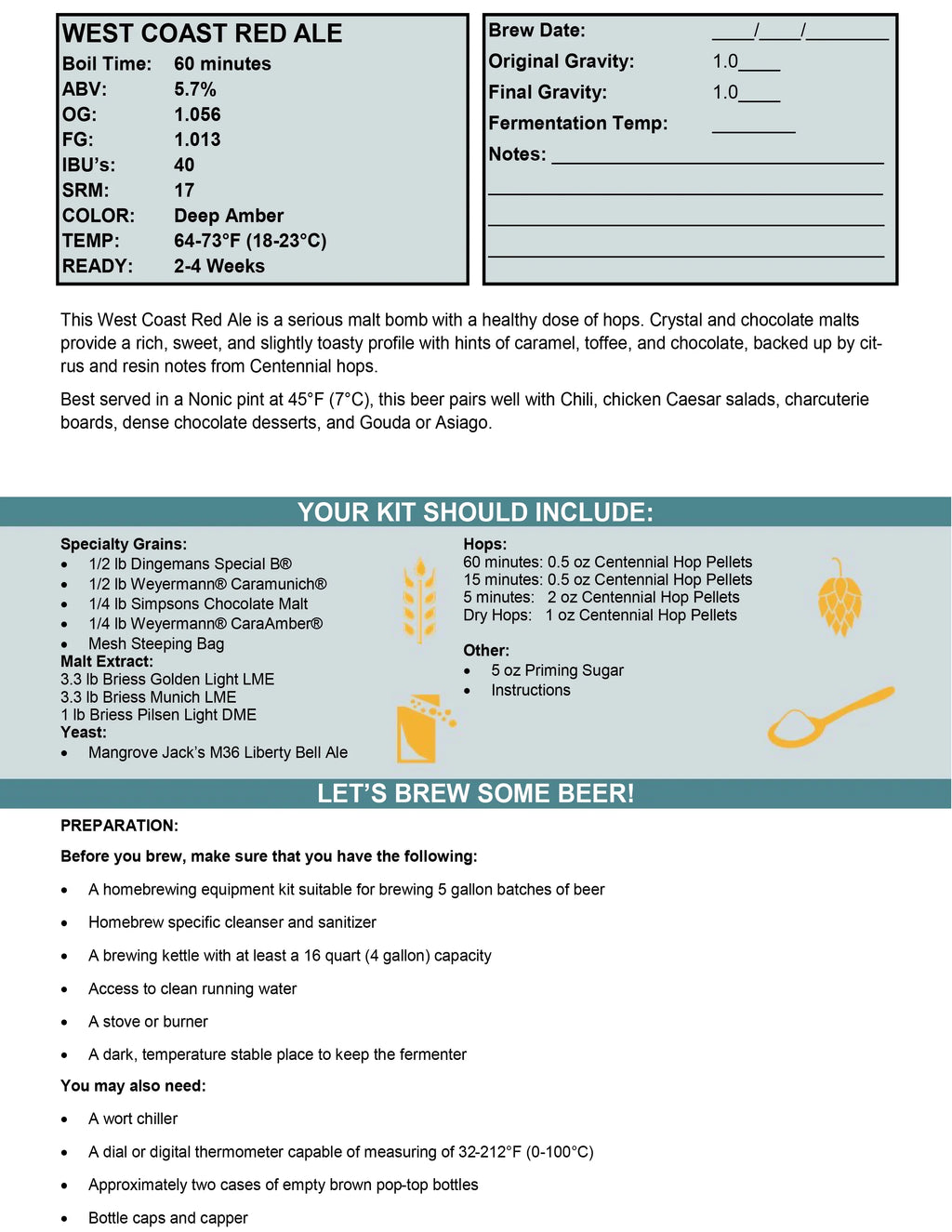 West Coast Red Ale TrueBrew™ Ingredient Kit
