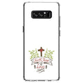 DistinctInk Clear Shockproof Hybrid Case for Samsung Galaxy Note 8 - TPU Bumper, Acrylic Back, Tempered Glass Screen Protector - Faith, Hope & Love - Cross & Leaves