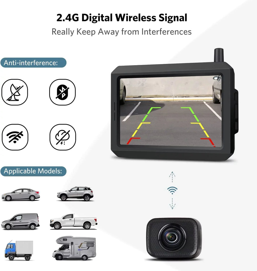 K7Pro HD Wireless Backup Camera for Trucks, Support 2 Cameras, 5″ TFT-LCD HD Monitor and Waterproof Rear View Camera for Car/SUV/Van/Mini RV/Pickup