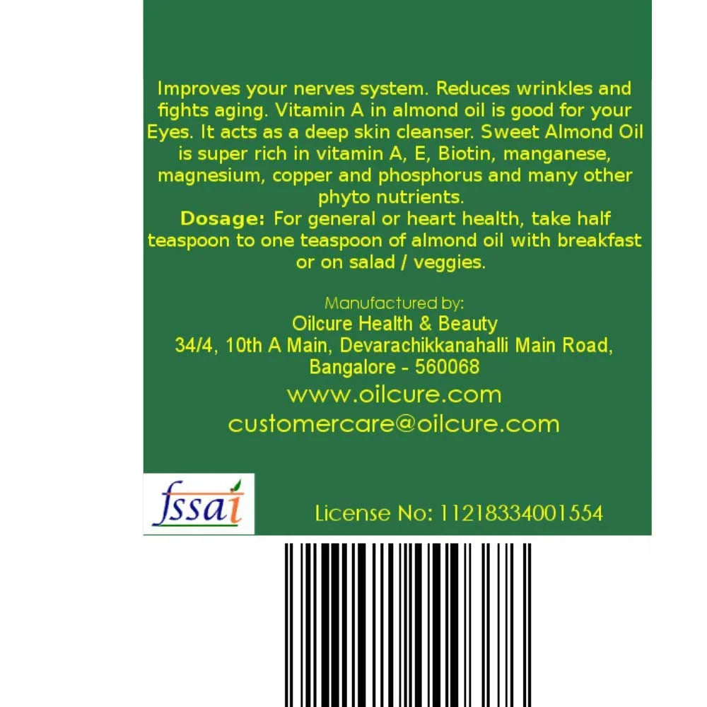OILCURE Sweet Almond Oil | Cold Pressed | Edible - 100 Ml