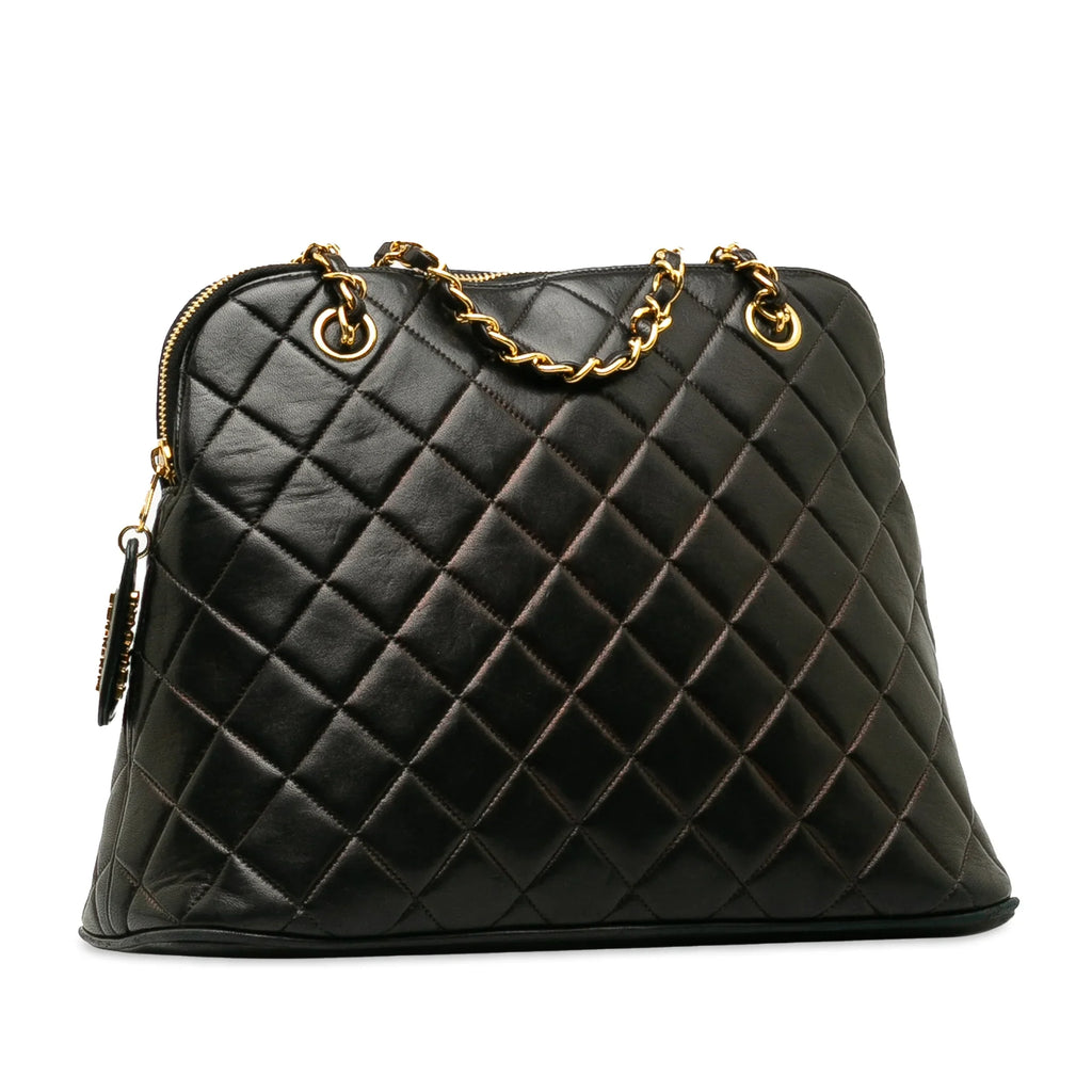 Pre-Owned Authenticated Chanel Quilted Lambskin Dome Shoulder Bag Leather Black Unisex (Good)