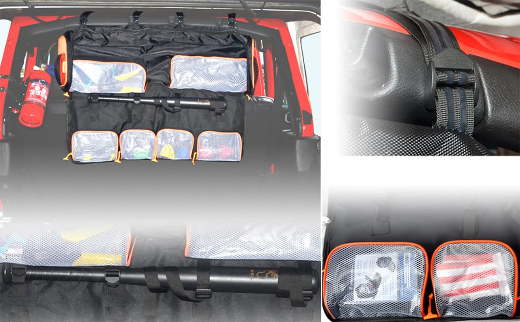 UTV Roll Cage Organizer Cargo Rear Storage Tools Bags Truck Tool Kits Holder Fits for 1987-2020 Wrangler LJ TJ JK JL