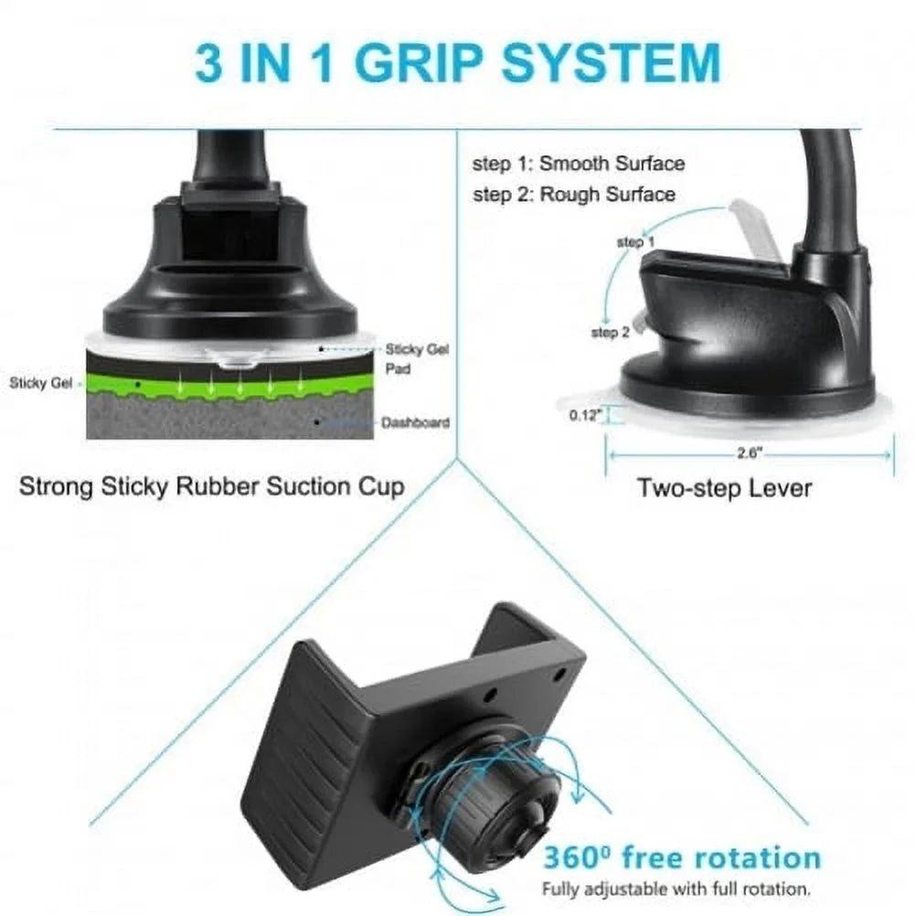 Windshield Dash Car Mount w Type-C 3.1A Charger A7R for Blackberry KEYone, Key2 LE - BLU G9, Vivo XI Plus 5 - CAT S61 S48c - Coolpad Legacy - Essential Phone (PH-1) - Google Pixel XL 3a XL 3