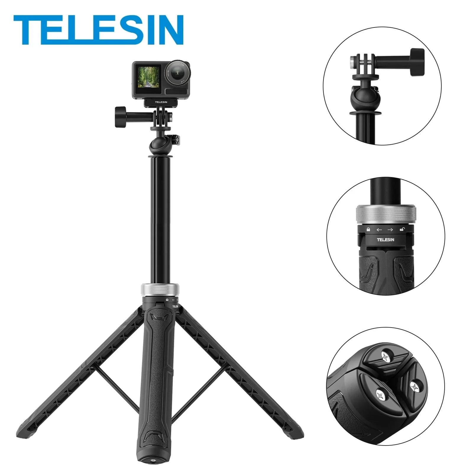 360° Rotation 1.5M Selfie Stick Foldable Tripod For GoPro Hero 12 11 10 9 8 7 6 5 Insta360 DJI Osmo Action Selfie Stick