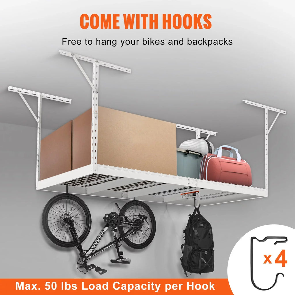 BENTISM Overhead Adjustable Garage Storage Rack 48x96in Ceiling Rack 600lbs White