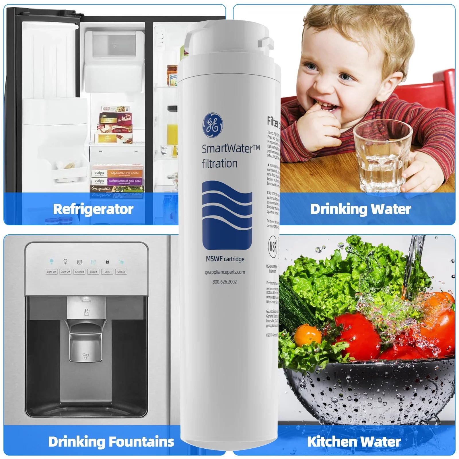 MSWF Refrigerator Water Filter, Replacement for GE MSWF, Tier1 RWF1062, Aquafresh WF282, Arrowpure APF-1800, AQUACREST AQF-MSWF and Ice Pure RWF1500A Pack of 6
