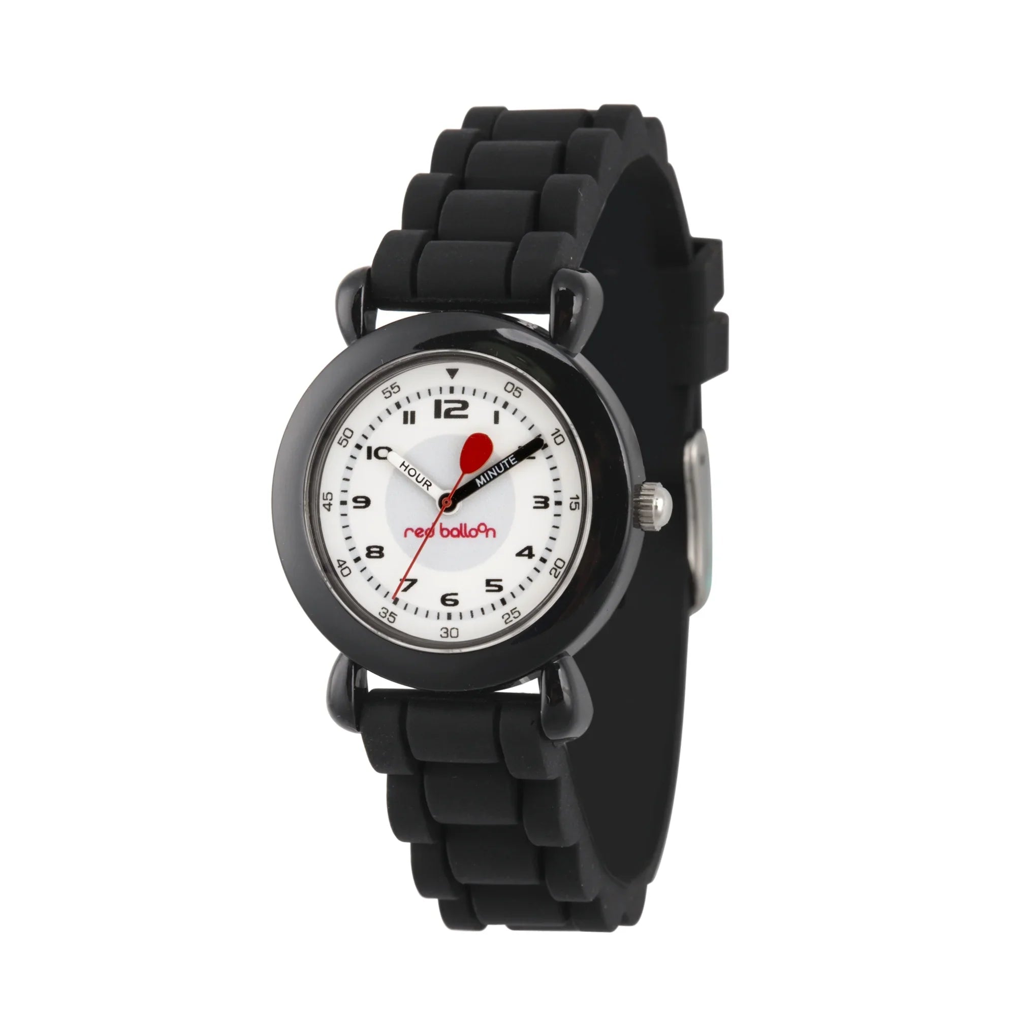 Red Balloon Boys' Black Plastic Time Teacher Watch,Black Silicone Strap, WRB000121