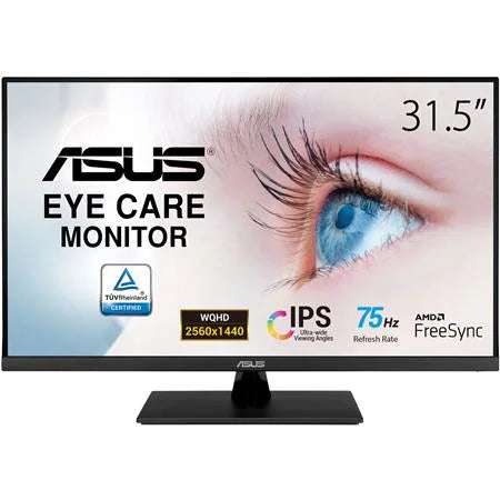 ASUS 32" (31.5" Viewable) 1440P Monitor (VP32AQ) - QHD (2560 x 1440), IPS, 100% sRGB, HDR10, 75Hz, Speakers, Adaptive-Sync/FreeSync, Low Blue Light, Eye Care, VESA Mountable, Frameless, DisplayPort, H