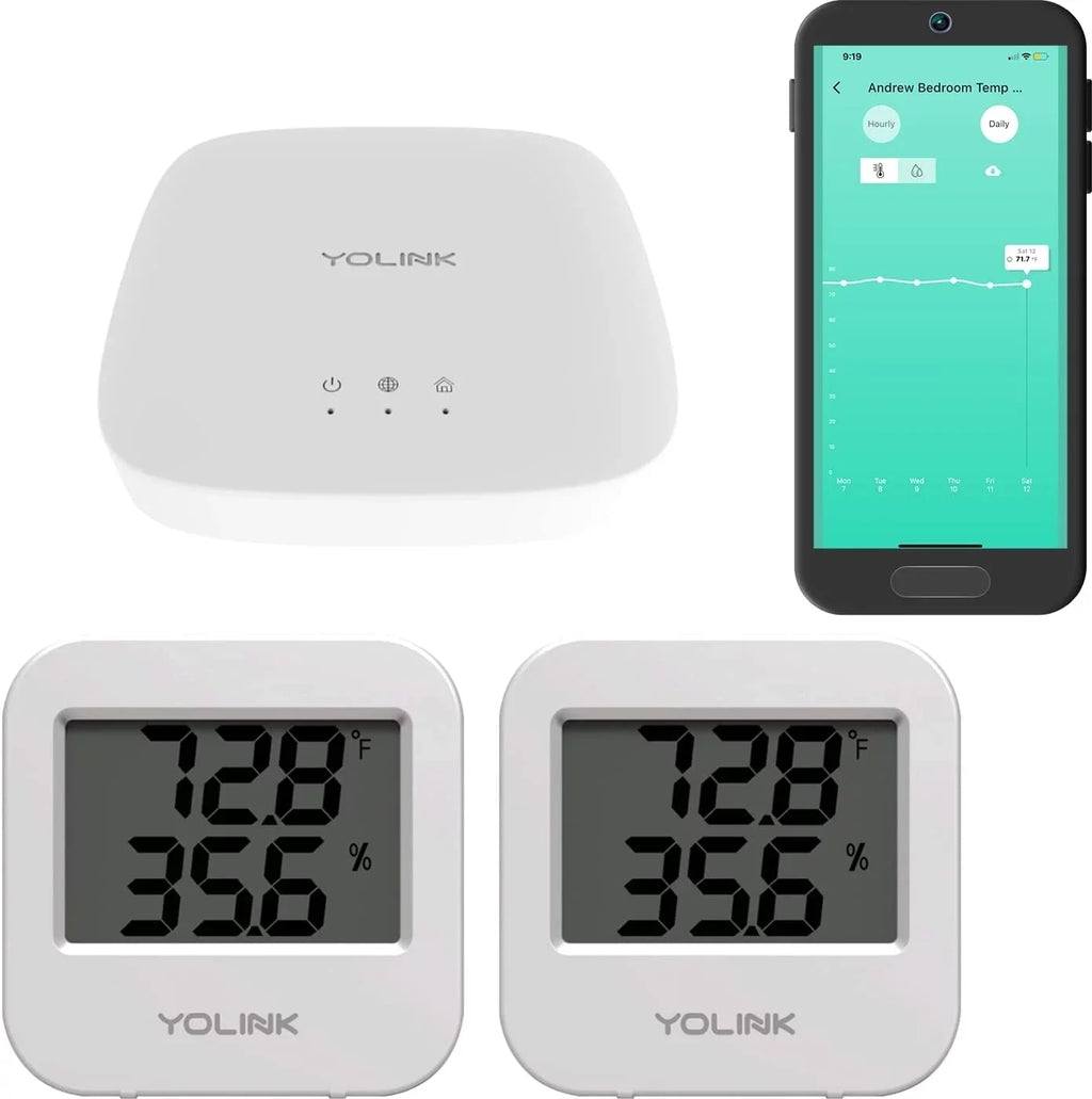 Smart Wireless Temperature / Humidity Sensor Wide Range (-22 to 158 degrees) for Freezer Fridge Monitoring Pet Cage/Tank Monitoring Smartphone Alerts, Works with Alexa IFTTT, 2 Pack - Hub Included