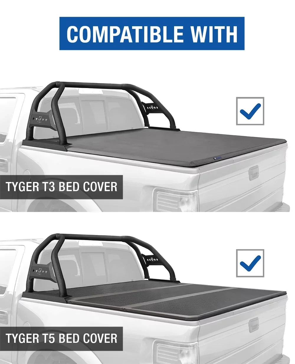 Tyger Auto Sport Bar Fitting with 2022-2024 Toyota Tundra (Exclude SR) | 5.5/6.5' Bed | TG-SB7T88728 | Textured Black | Light Mount | Roll Bar