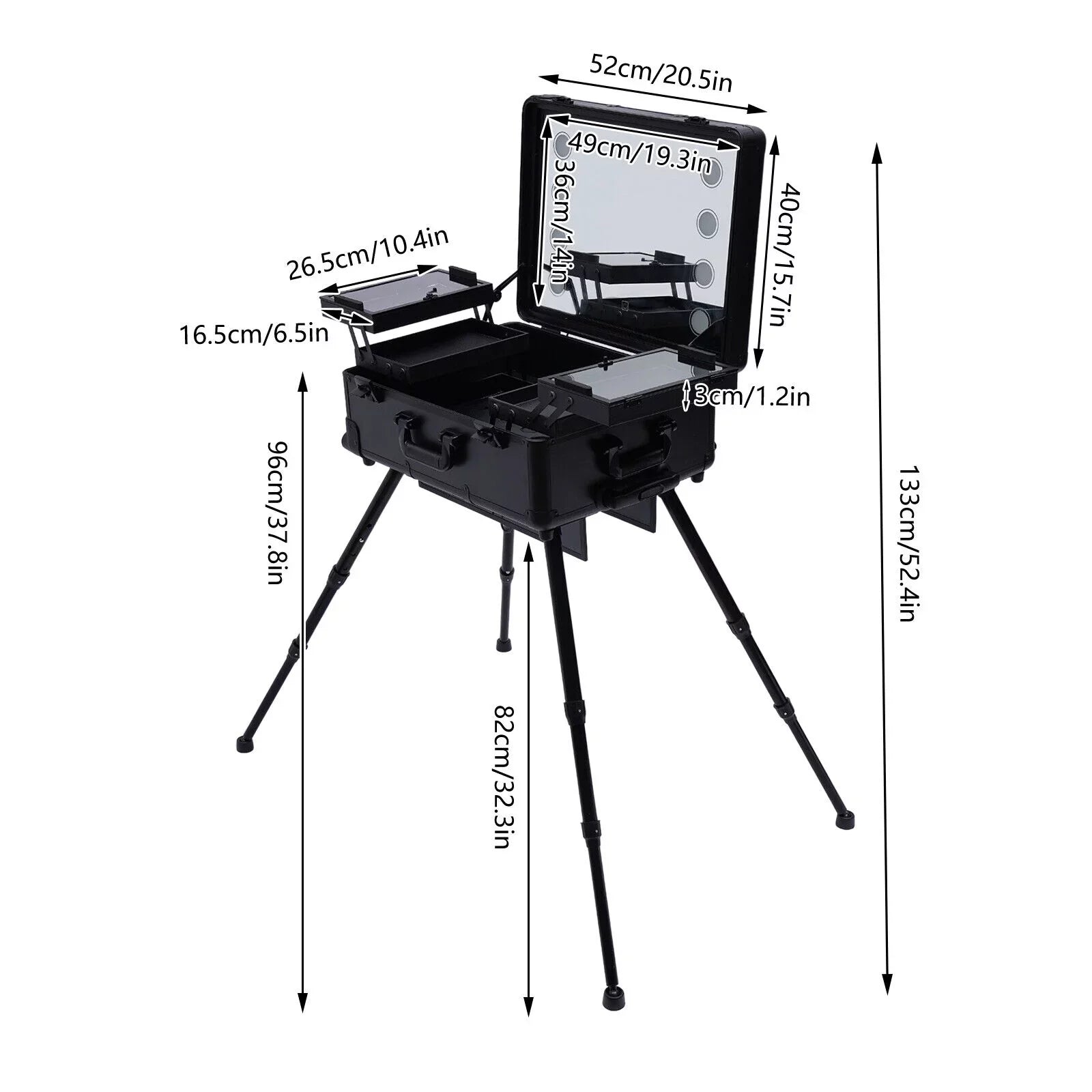 DENEST Rolling Makeup Case Trolley Train Box Organizer with Key Travel Cosmetic Luggage