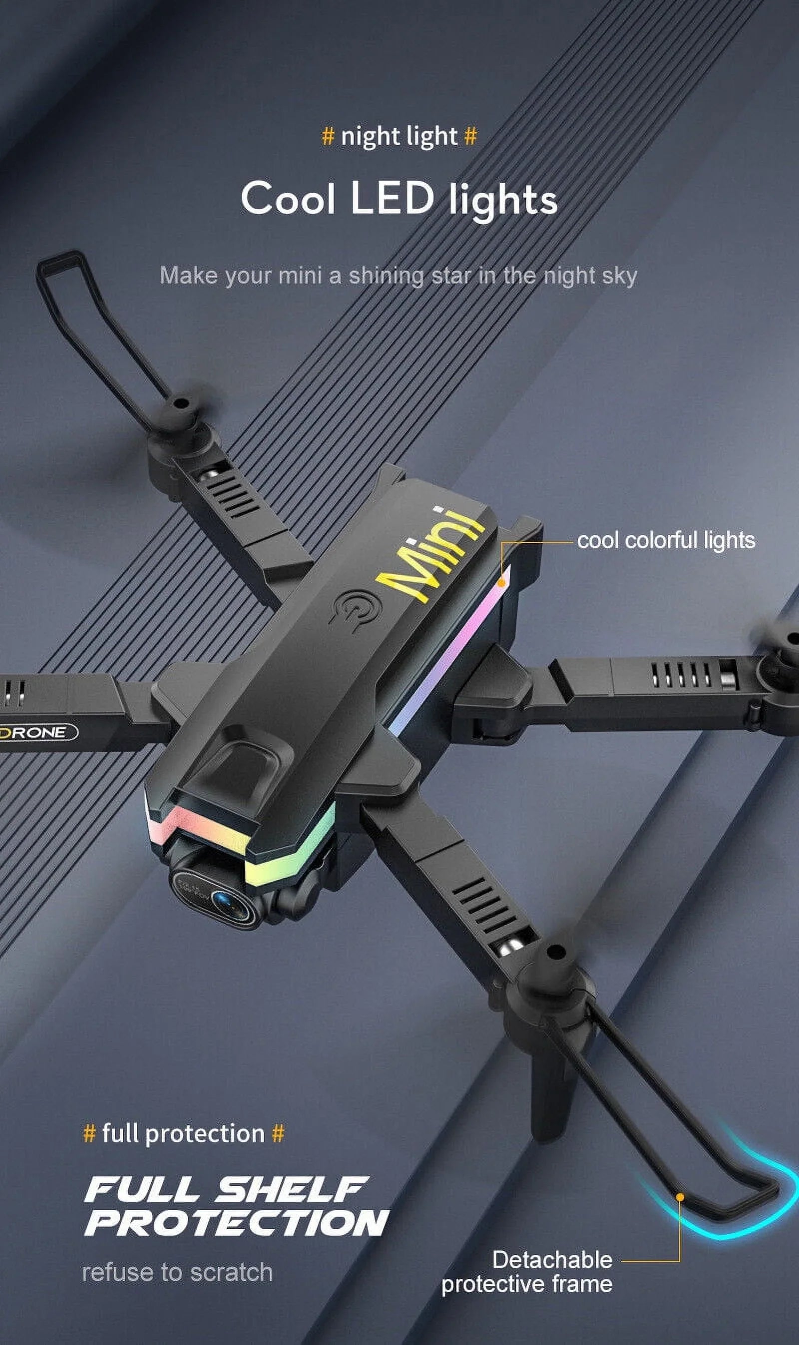 JahyShow SkyCapture Mini Drone - Black Folding Quad with 4K HD Dual Camera - Aerial Photography Pro