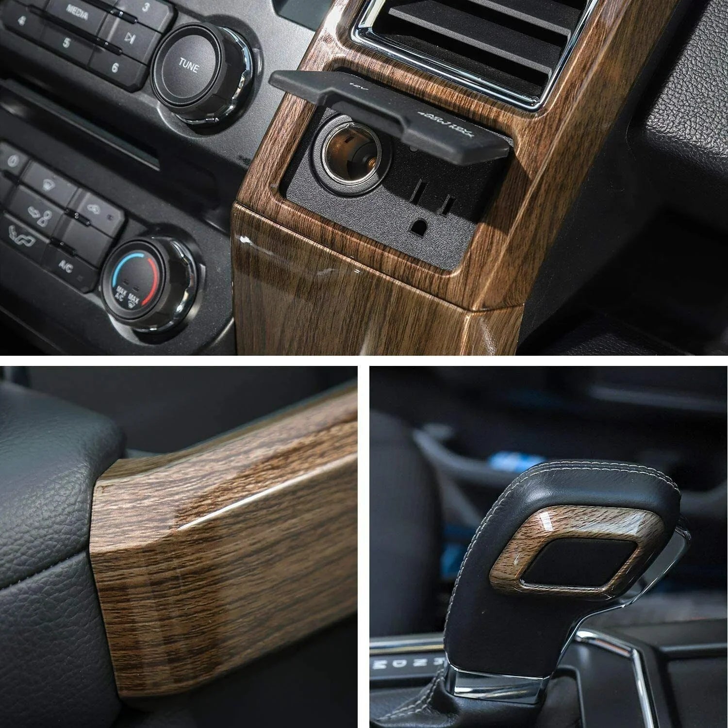 Teledu F150 + Wood Grain Interior Center Console Decoration Trim Shield Kit