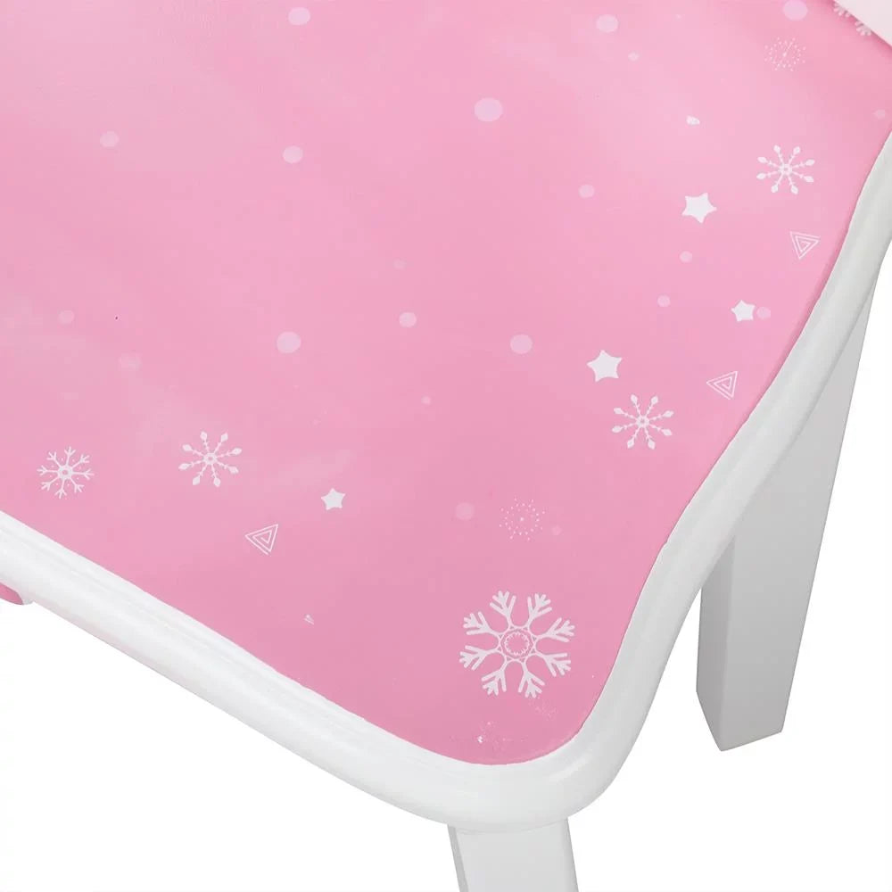 SalonMore Snow Style Wooden Kids Vanity Makeup Desk w/ Mirror,Stool,Drawer Pink