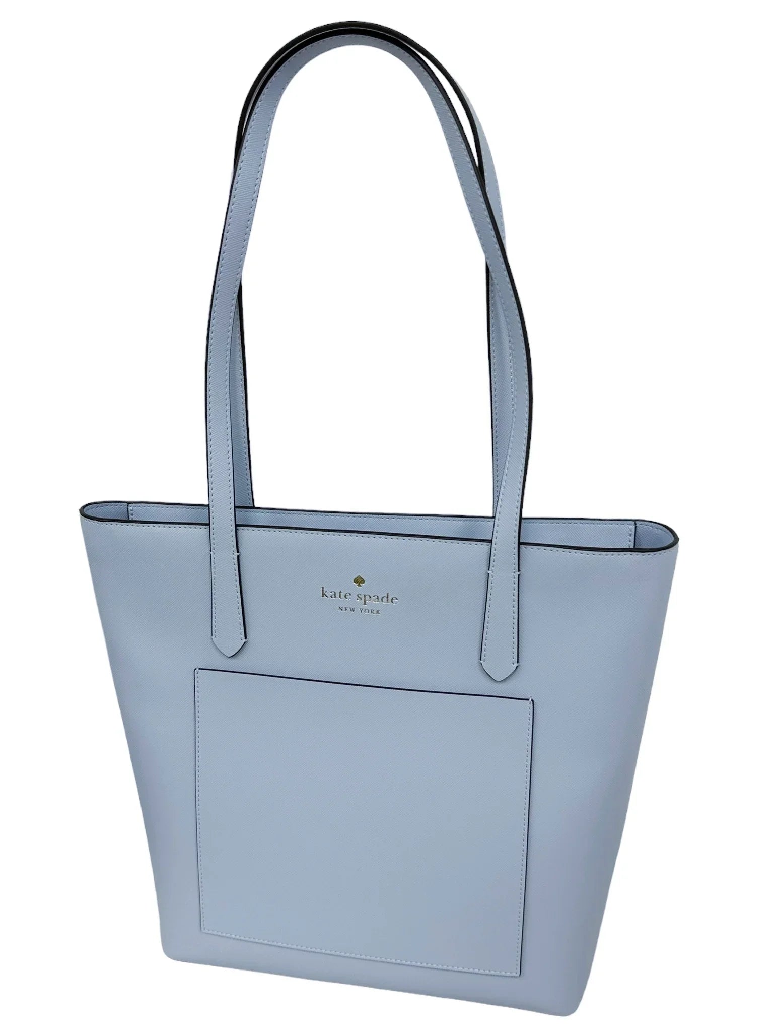 Kate Spade Saffiano PVC Pale Hydrangea Blue Daily Tote Bag K8662 Front Pocket