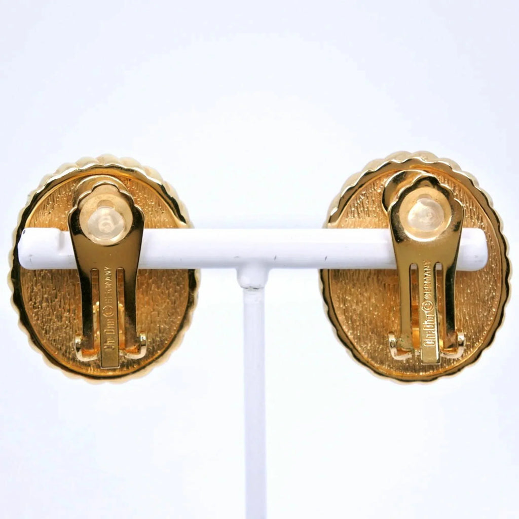 Pre-Owned Christian Dior Earrings, Gold Plated, Made in Germany, Blue, Approx. 35.5g, Women's (Good)