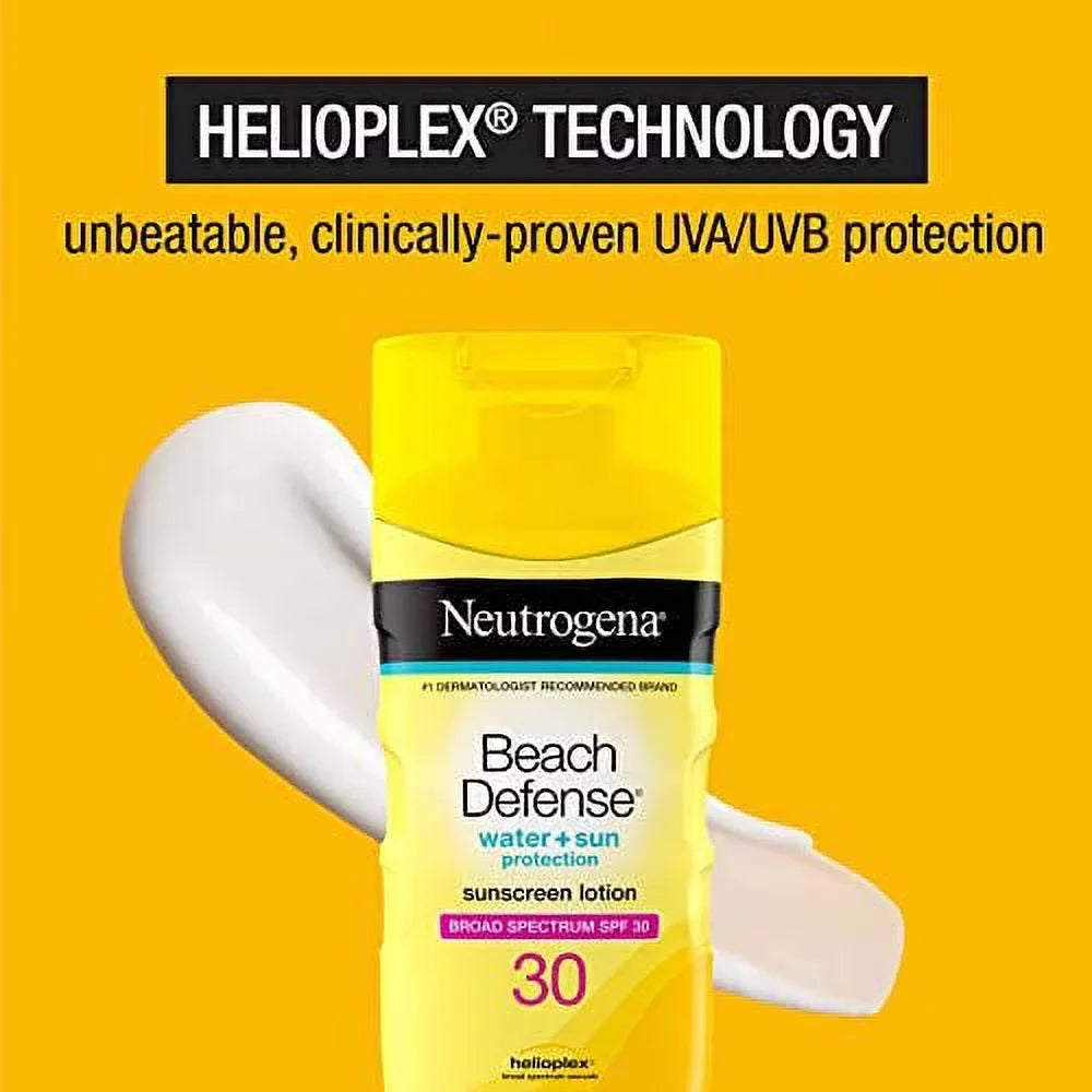 Neutrogena Beach Defense Water Impervious Sunscreen Body Lotion with Broad Spectrum SPF 30, Oil-Free and Fast-Absorbing, 6.7 oz