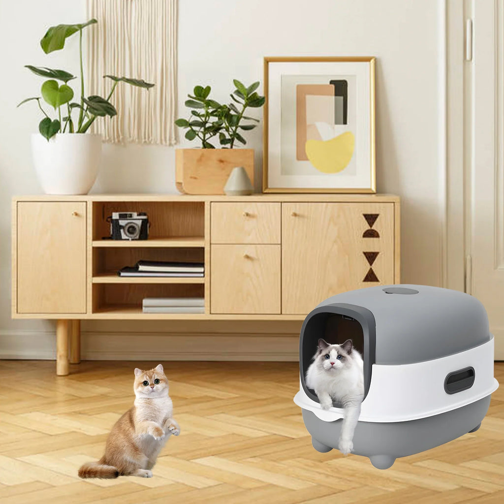 EOIVSH Large Cat Litter Box,Pets Enclosed Cat Litter Boxes,Odor Control,Jumbo Hooded,Gray,Door Isolate Smelly