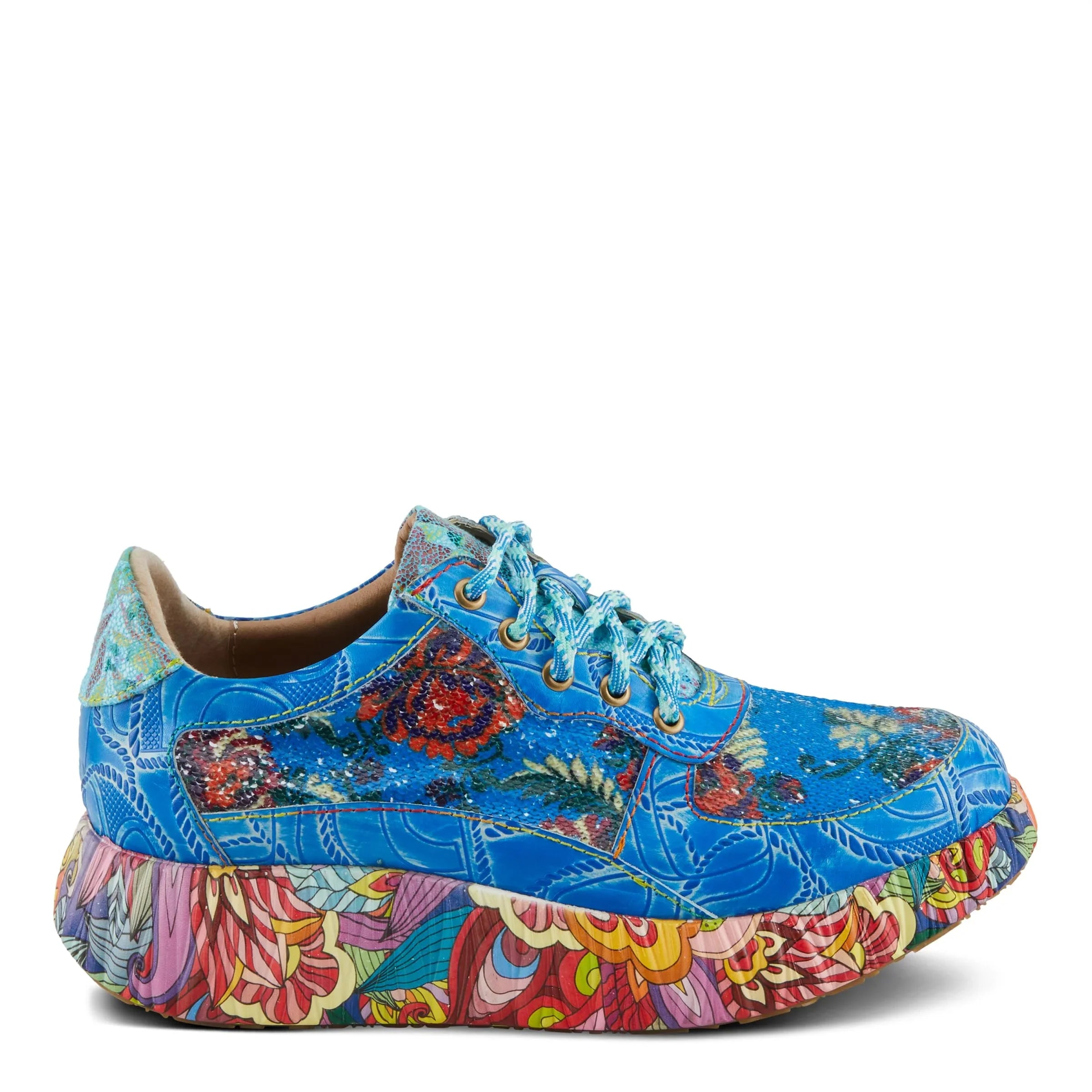 Spring Step L'Artiste Women's CAFFEY Multicolored Fashion Sneakers | Unique Energetic Patterns Blue Multi EU 39 / US 8.5