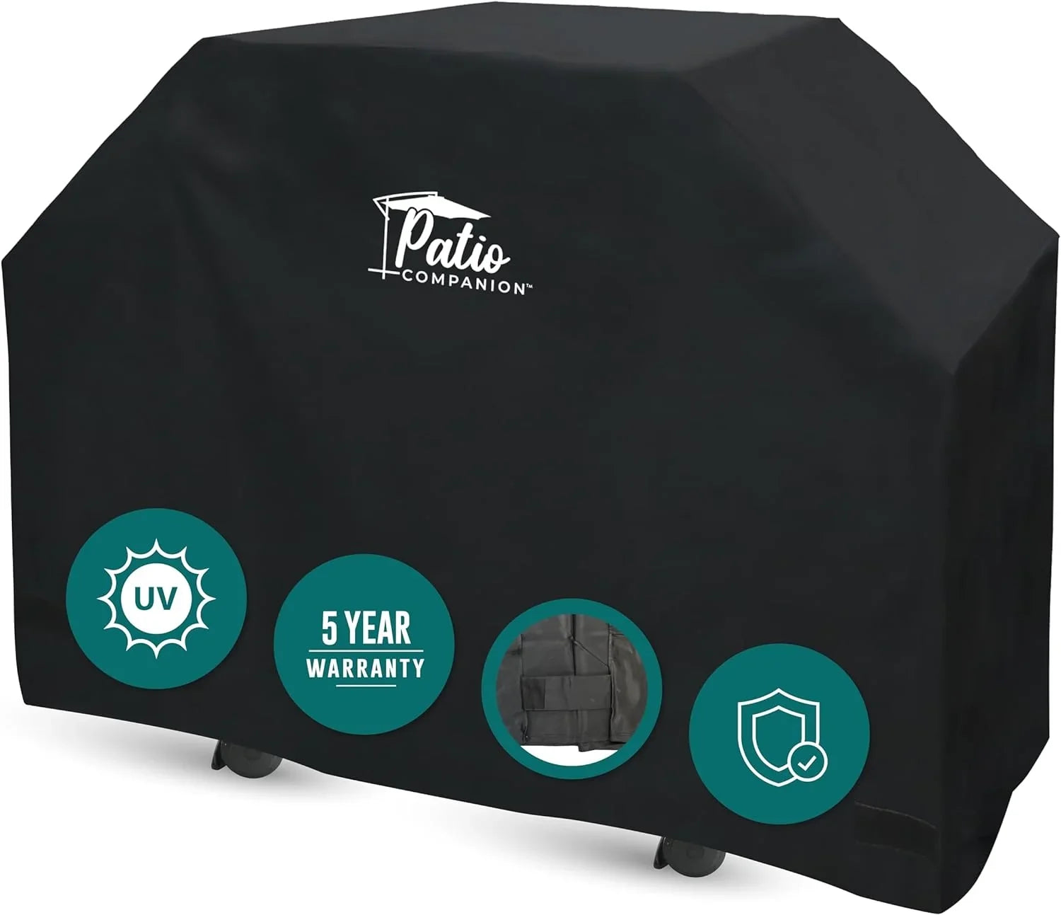 Patio Companion Professional, 65 Inch BBQ Grill Wrap 5 Year Warranty, Heavy-Grade UV Blocking Material, Waterproof and Environment Impervious Gas Grill Protection for Weber, Char Broil, Broil King, Black