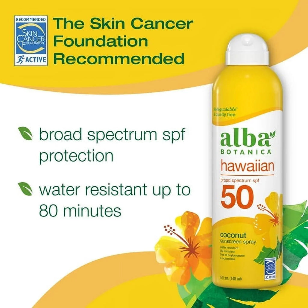 Alba Botanica Hawaiian, Coconut Spray Sunscreen SPF 50 6 oz (Pack of 2)